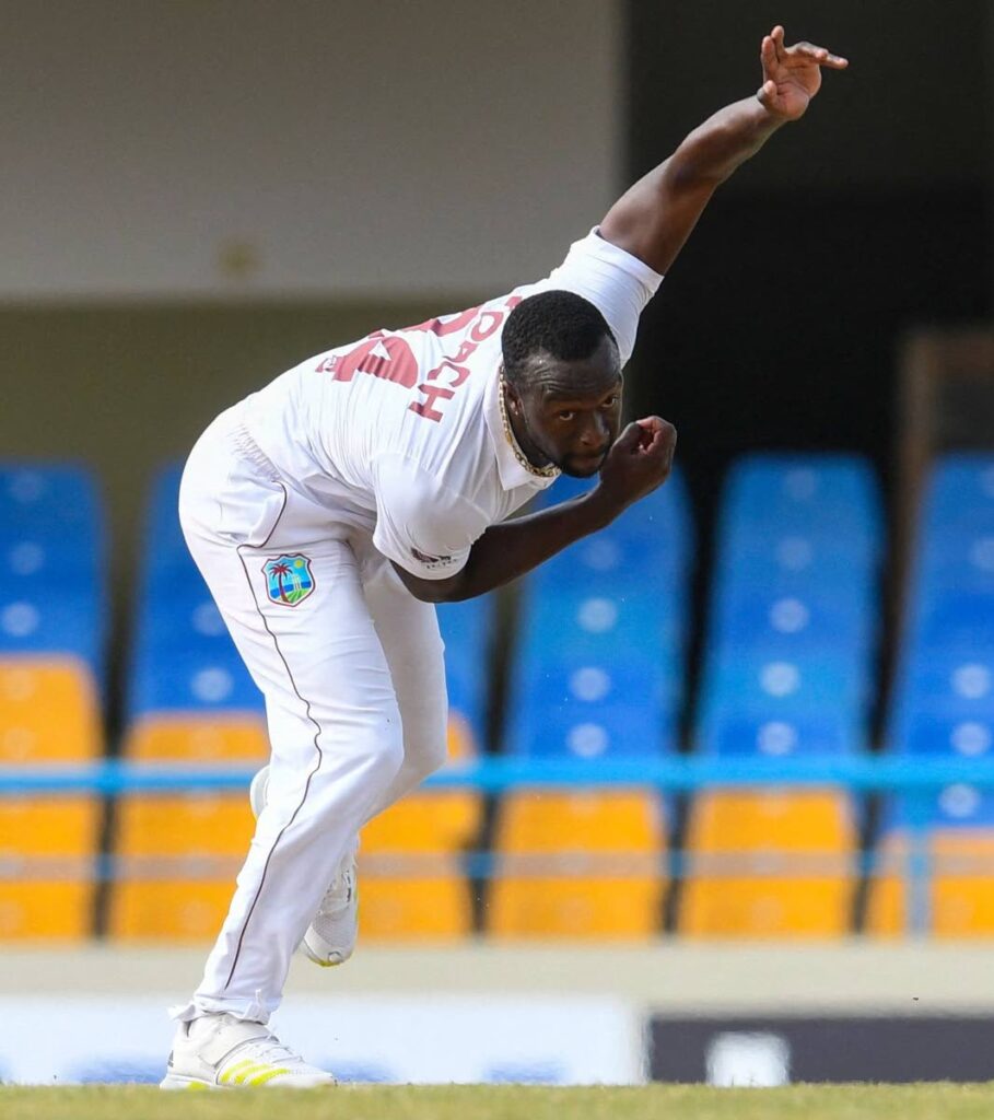 West Indies fast bowler Kemar Roach bowls during the third day of the first Test against Bangladesh at the Sir Vivian Richards Cricket Stadium in North Sound, Antigua, on Saturday.  Image source: CWI Media