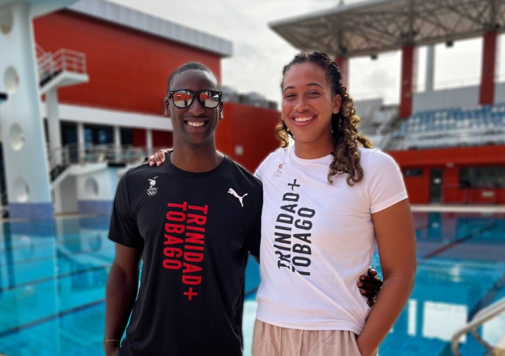 Mosi Denoon (left), manager/coach of the Caribbean Games swim team, and swimmer Ornella Walker - 