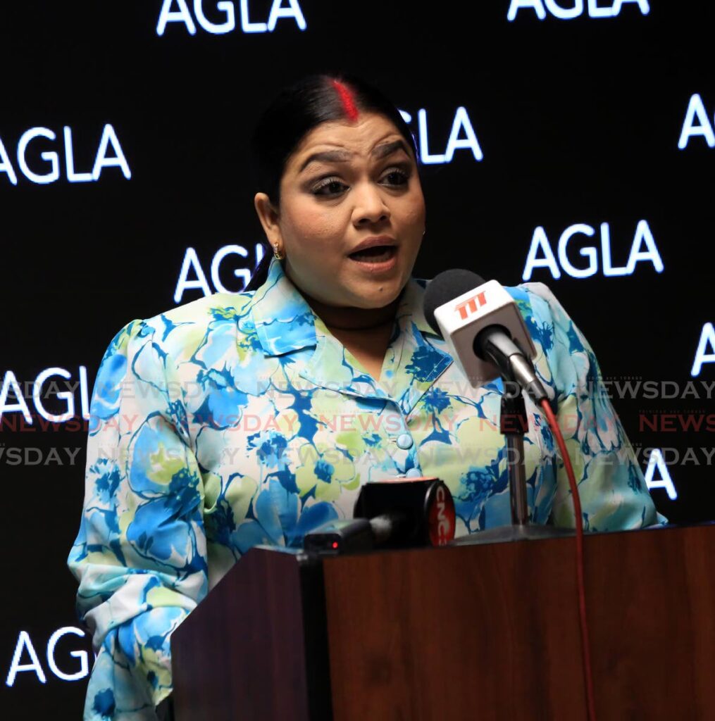 Minister in the Office of the Attorney General Renuka Sagramsingh-Sooklal at a media briefing, Government Campus Plaza, Port of Spain on Wednesday.  Photo by Sureash Cholai