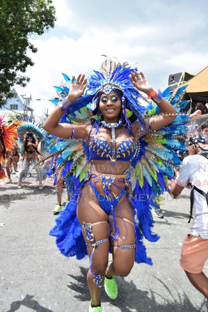  A masquerader from Harts Carnival  at Victoria Square, Port of Spain, on Carnival Tueday, February 25, 2020. The band's Carnival 2023 presentation will be revealed when the Tribe Family of Bands unveils costumes during the July 22-24 Sunsetwkn. - 