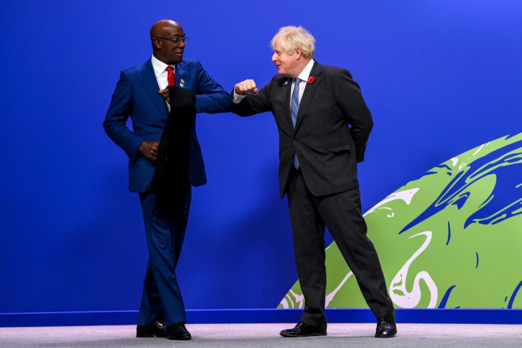 In this November 2021 photo, posted on the Office of the Prime Minister's Facebook page, UK Prime Minister Boris Johnson greets TT Prime Minister Dr Keith Rowley as the latter arrived for the COP26 World Leaders Summit of the 26th United Nations Climate Change Conference at the SEC in Glasgow, Scotland.

Photograph: Karwai Tang/ UK Government