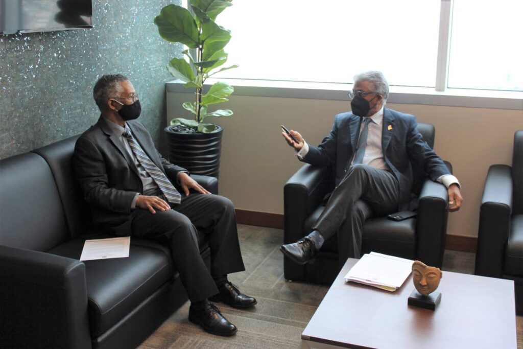 Attorney General Reginald Armour SC in discussions with Chief Parliamentary Counsel Ian McIntyre at his chambers, Government Campus Plaza, Port of Spain on July 1. - Photo courtesy Office of the AG