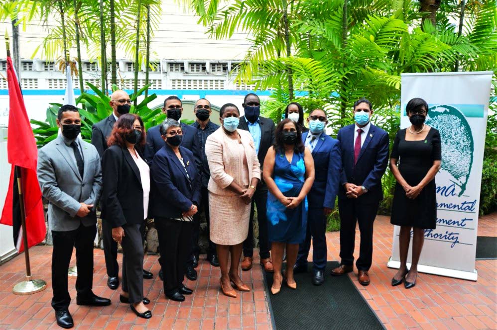 NEW BOARD: Planning Minister Pennelope Beckles, centre, with members of the EMA's board of directors whom she gave instruments of appointment to on Monday. Photo courtesy EMA 