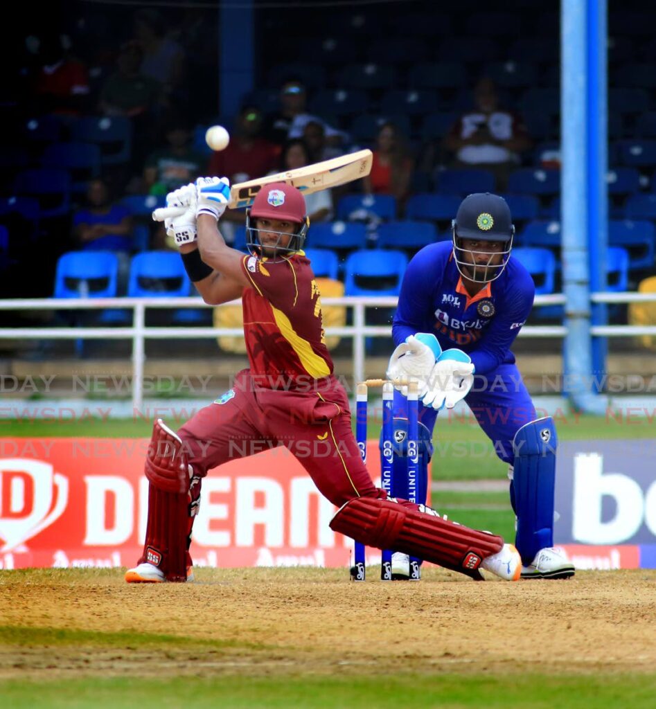 Nicholas Pooran in action against India. - Sureash Cholai