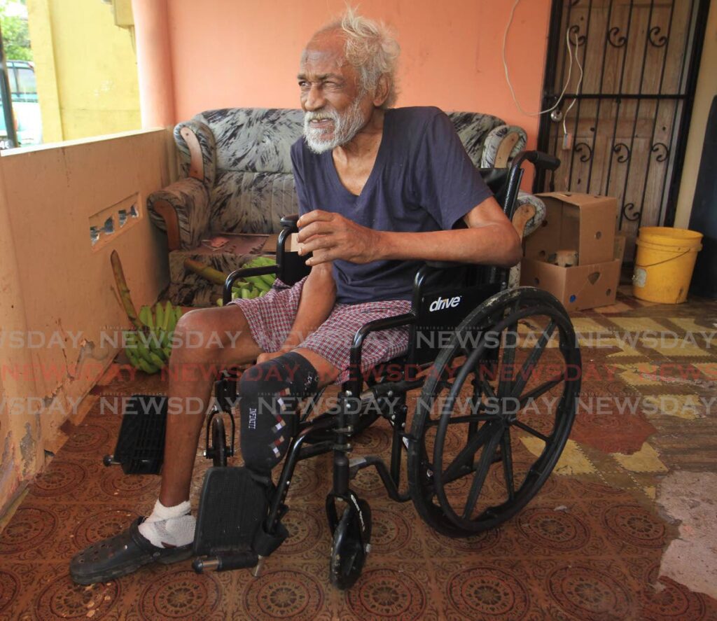Ernest Roderique, 69, ponders his fate after fire destroyed his home at Boissiere Road, Grand Couva on Friday. - ANGELO MARCELLE