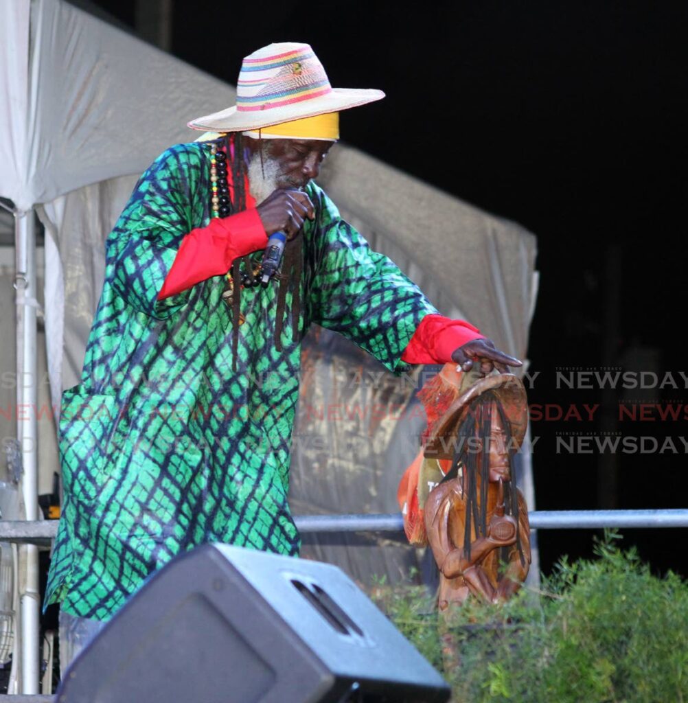 IN RESISTANCE'S MEMORY: Oba Dread performs at the Emancipation Support Committee's concert in memory of Bro Resistance on Saturday at the Lidj Yasu Omowale Emancipation Village, Queen's Park Savannah, Port of Spain. PHOTOS BY ROGER JACOB - ROGER JACOB