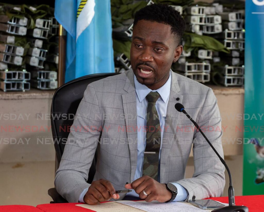 File photo: Chief Secretary Farley Augustine at a recent press conference in  Bacolet. 