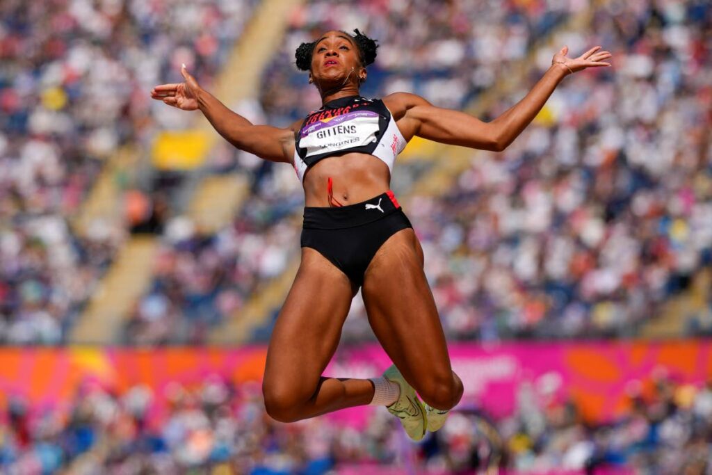Tyra Gittens of Trinidad and Tobago competes in the women's long jump qualification, in the Alexander Stadium, at the Commonwealth Games in Birmingham, England, on Friday. (AP PHOTO) - 