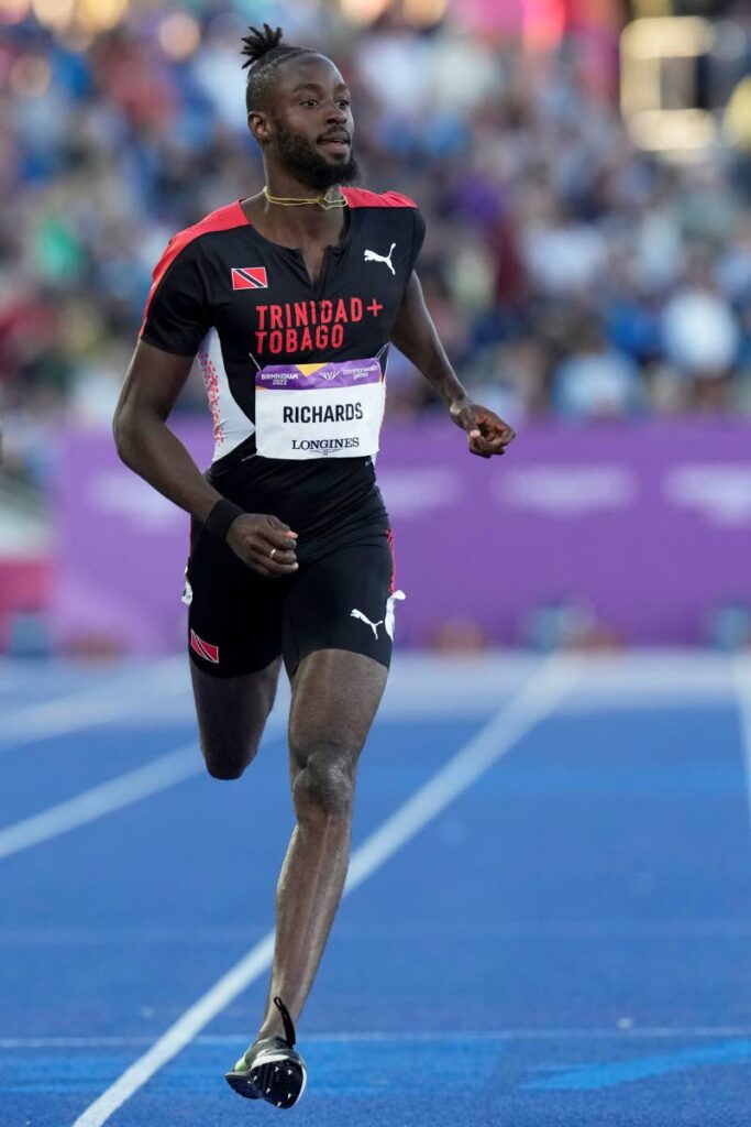 Jereem Richards of Trinidad and Tobago wins his men's 200-metre semifinal in the Alexander Stadium, at the Commonwealth Games in Birmingham, England, on Friday. (AP PHOTO) - 