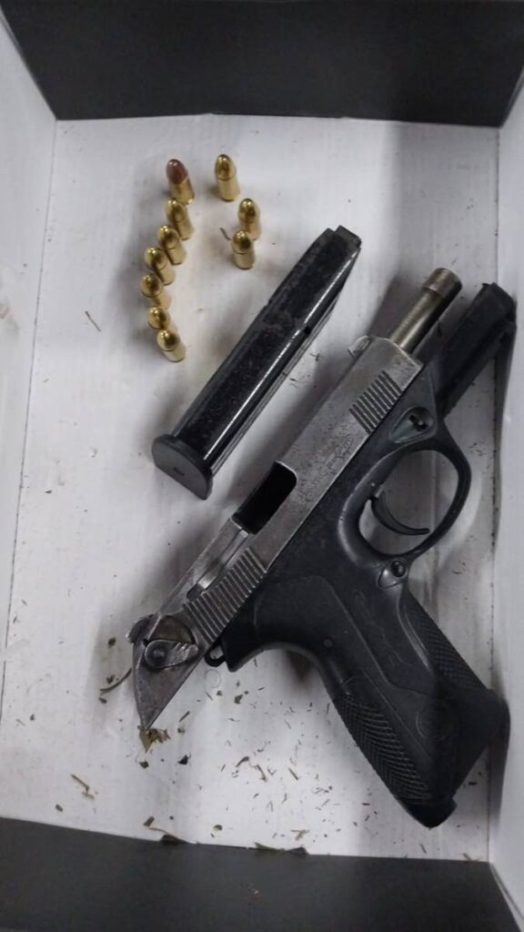 Southern Division police officers seized a Baretta pistol and arrested five people on Friday. Photos courtesy TTPS