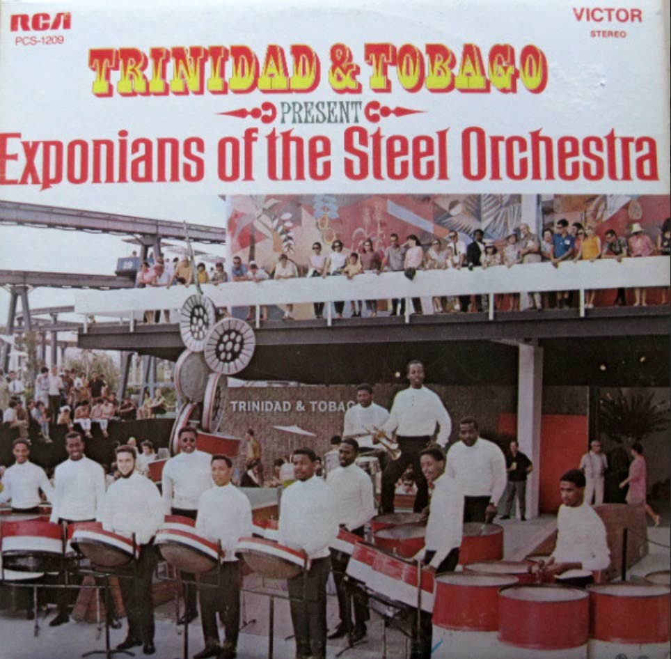 The album cover: Trinidad and Tobago presents Exponians of the Steel Orchestra. 