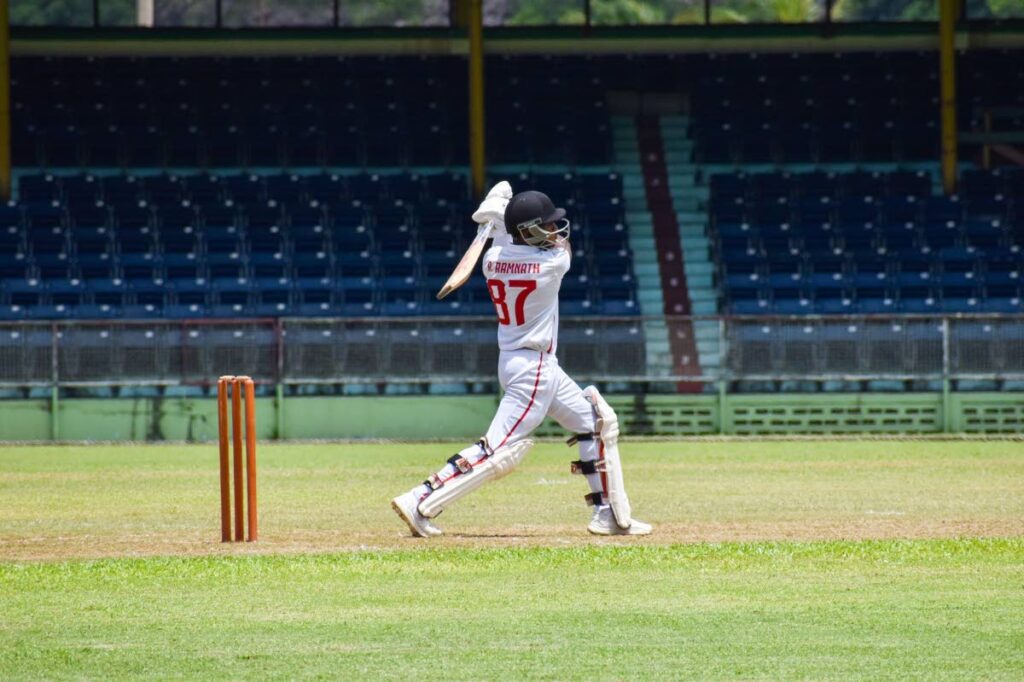 TT batsman Rajeev Ramnath plays a shot against Barbados in the Cricket West Indies Rising Stars Under-19 Three-Day tournament in St Vincent, on Monday. Photo courtesy CWI
