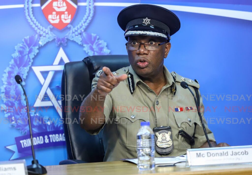 Acting Police Commissioner Mc Donald Jacob at Tuesday's news conference at the Police Administration Building, Port of Spain. - JEFF K MAYERS