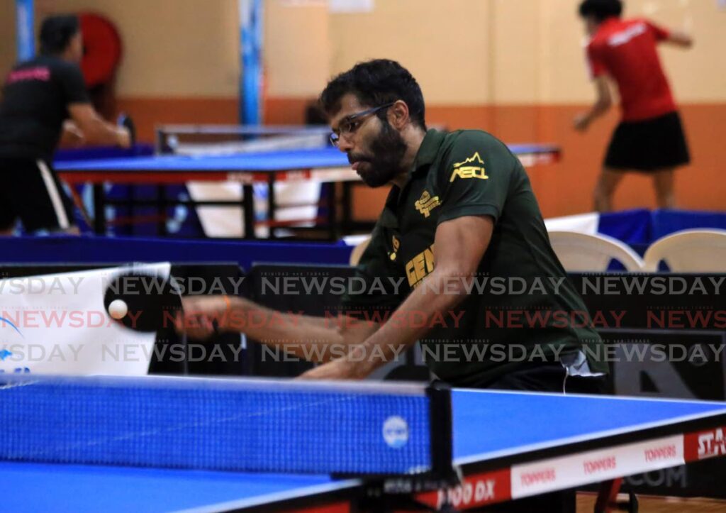 Rod Singh, during a match in the ICWI Limited TT Table Tennis Championship League on Saturday, at the Eastern Regional Indoor Sports Arena, Tacarigua. - SUREASH CHOLAI