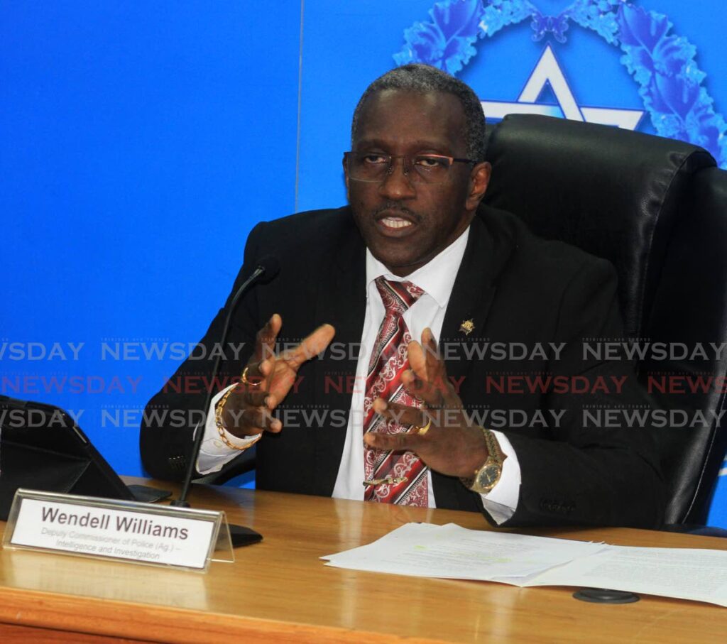 Acting Deputy Commissioner of Police Wendell Williams, addresses the media at the Police Administration Building, Port of Spain, on Thursday. Photo by Angelo Marcelle
