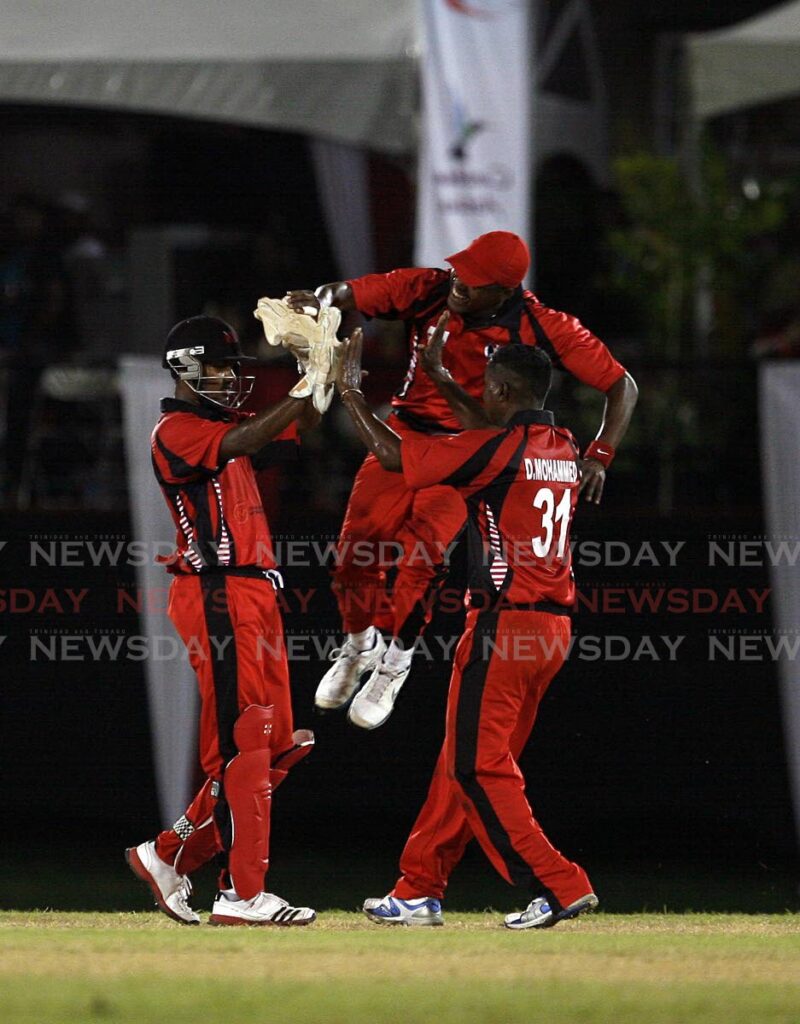 File photo: TT cricketers celebrate their victory over Jamaica at one of the cricket matches held in celebration of TT's 50th Independence Anniversary, team Brian  TT vs Jamaica  held at the Queen's Park Oval on August 26, 2012. - FILE PHOTO