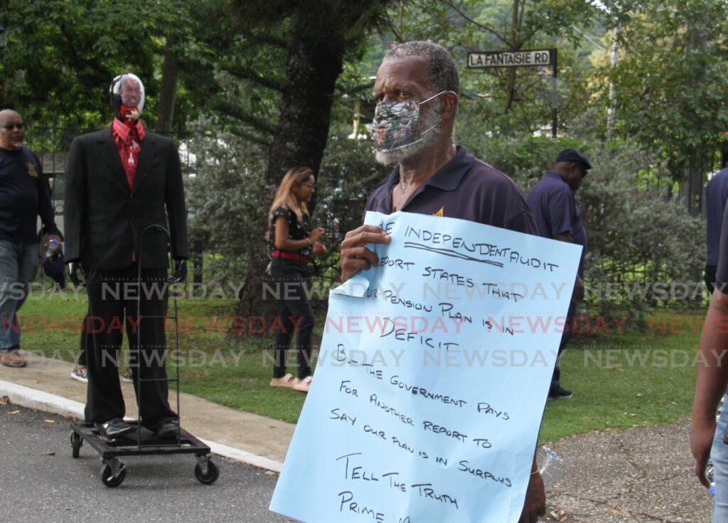 A Petrotrin retiree at the protest. - AYANNA KINSALE