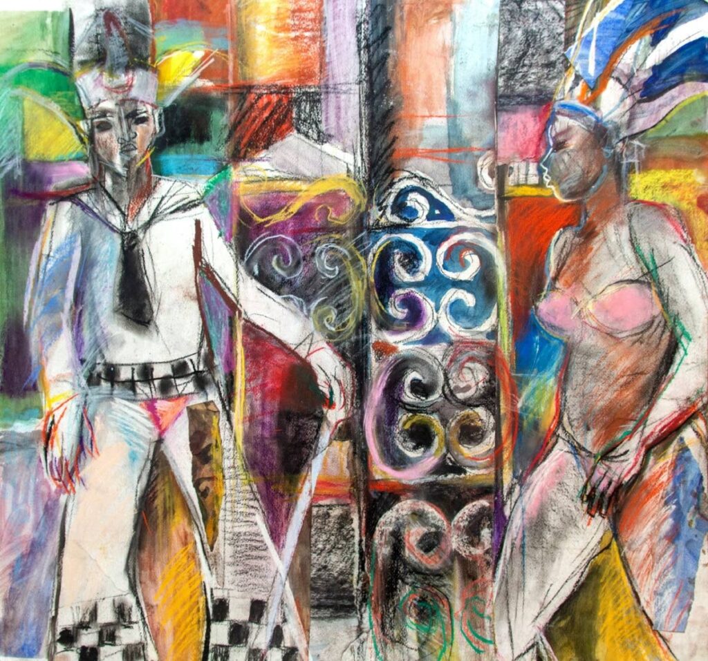 A Carnival-themed painting by Sundiata. The artist returns with a new exhibit at 101 Art Gallery from September 17-25. 