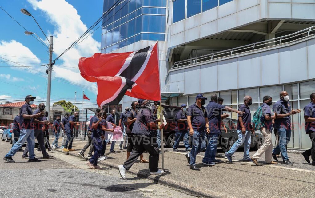 TTEC workers protest outside the Public Utilities Ministry in Port of Spain in May, 2022. The Industrial Relations Act has no definition for 