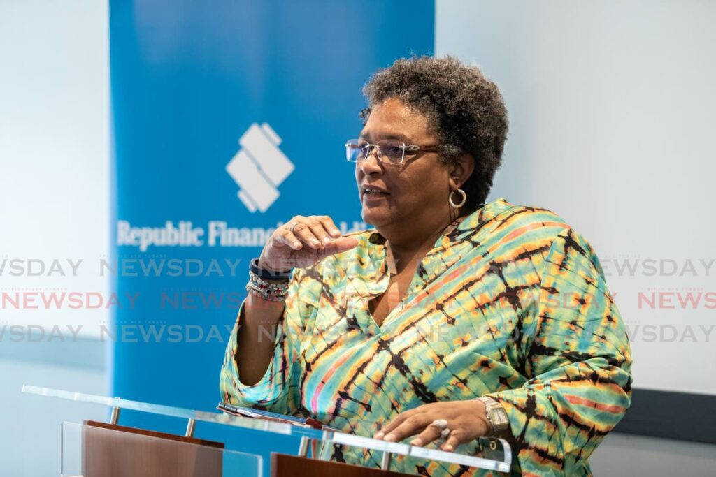 Barbados Prime Minister Mia Mottley during a meeting with TT businessmen in Port of Spain on August 19. File photo/Jeff K Mayers