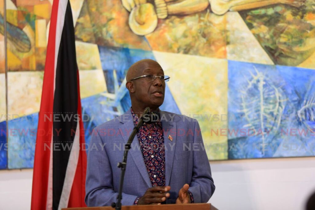 Prime Minister Dr Keith Rowley during an event at Piarco Airport on August 25. - SUREASH CHOLAI
