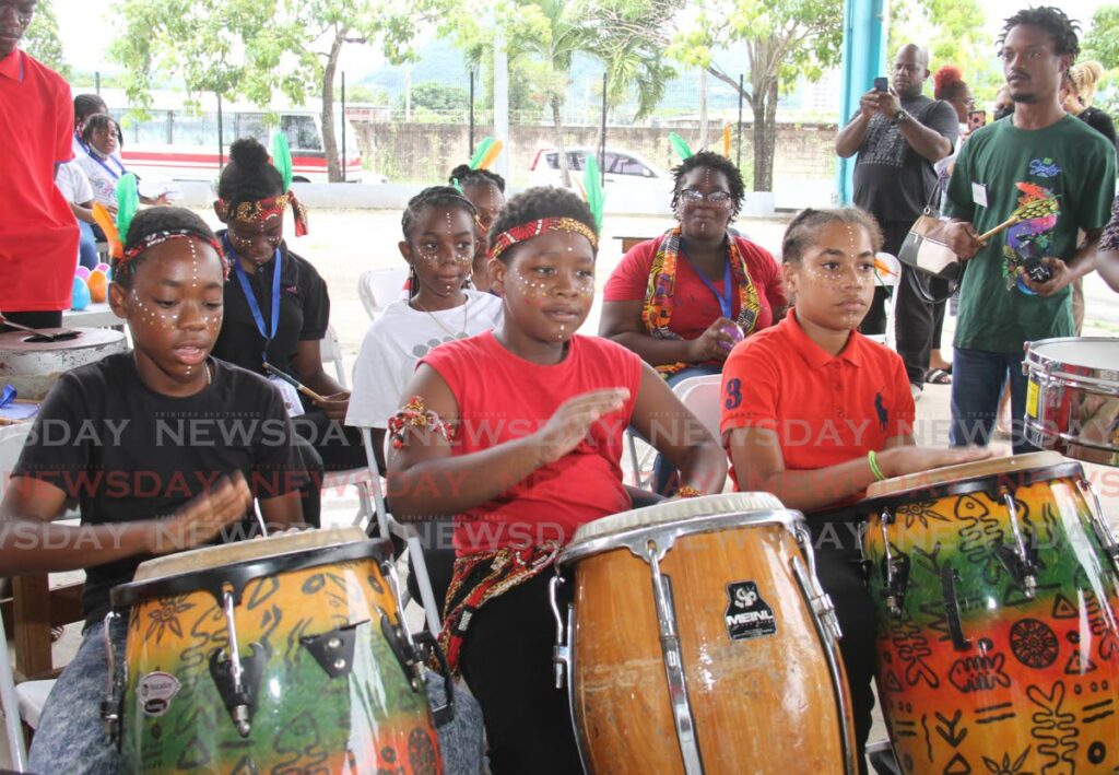 Young drummers performa at Proman Starlift Steel Orchestra's camp. Photo by Ayanna Kinsale