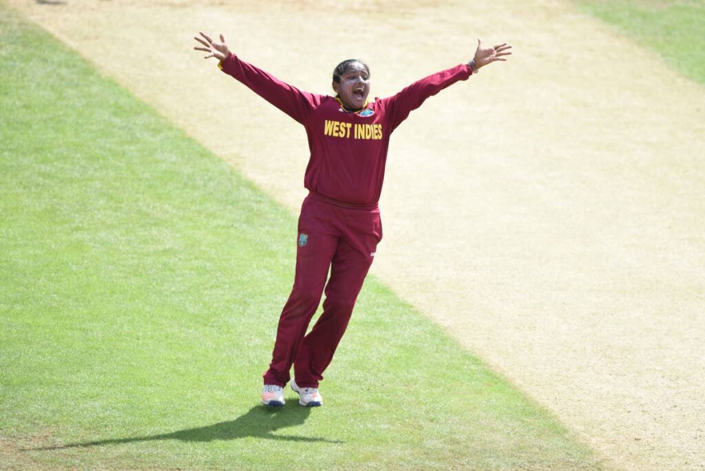 Anisa Mohammed of West Indies appeals during the ICC Women's World Cup 2017 match between West Indies and Sri Lanka at The 3aaa County Ground on July 5, 2017 in Derby, England. - 