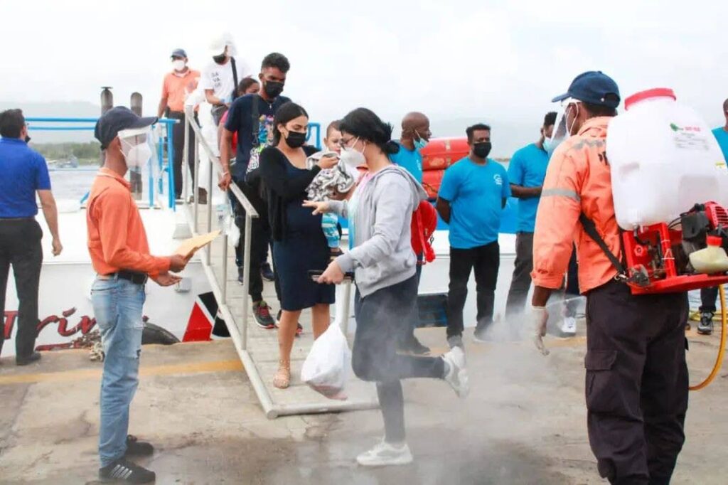 The 57 Venezuelans who made the first Trini Flyer trip from Chaguaramas to Guiria last week were received by local authorities. - Grevic Alvarado