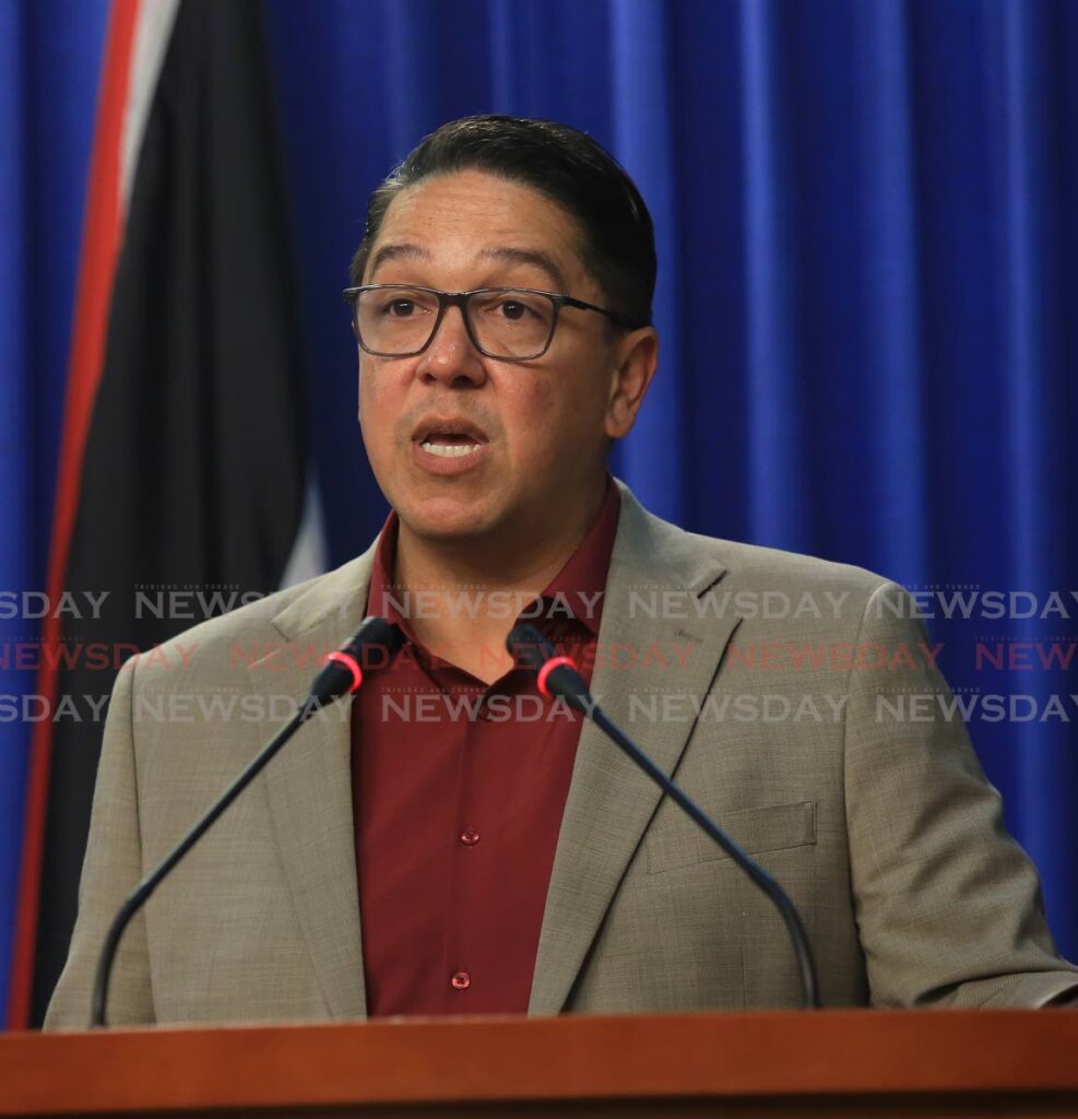 Minister in the Office of the Prime Minister, Symon de Nobriga at post Cabinet media briefing at the Diplomatic Centre in St Ann's, on Thursday. Photo by Sureash Cholai
