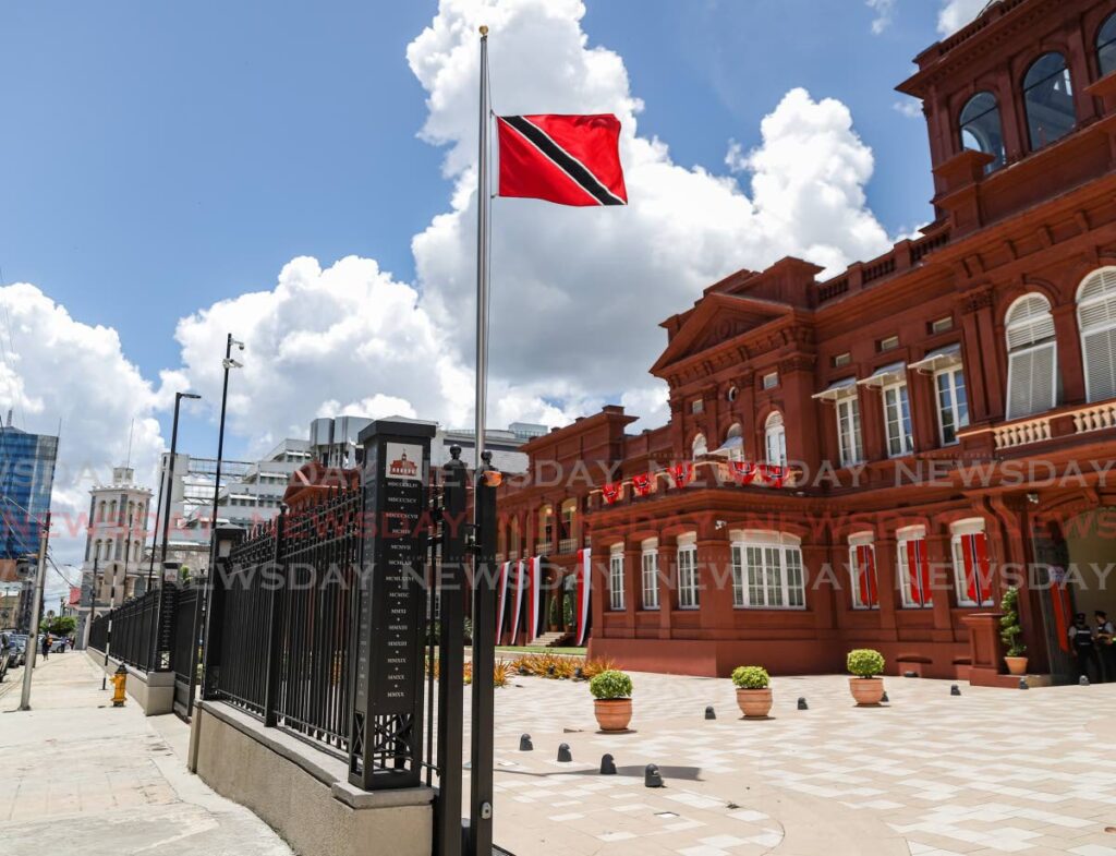 The national flag was flown at half-mast at the Red House, Abercromby Street, Port of Spain, on Friday, as sign of respect to the passing of Elizabeth II on Thursday. - JEFF K MAYERS