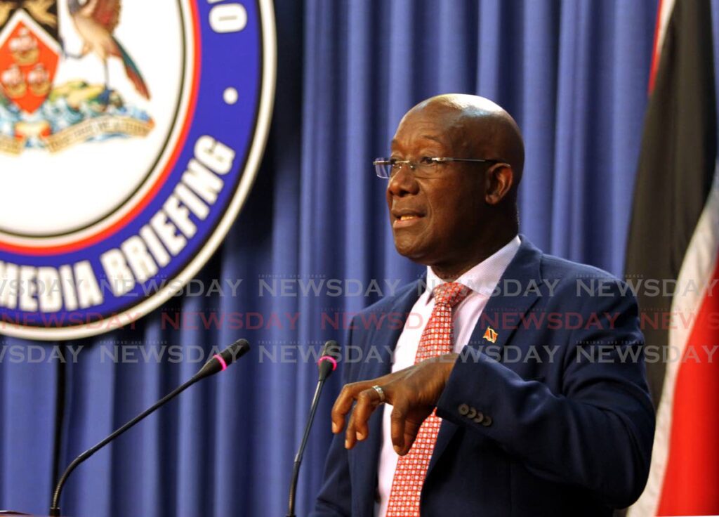 GRAB THE OPPORTUNITY: Prime Minister Dr Keith Rowley makes a point during a press conference on Monday at the Diplomatic Centre in St James. PHOTO BY AYANNA KINSALE - 