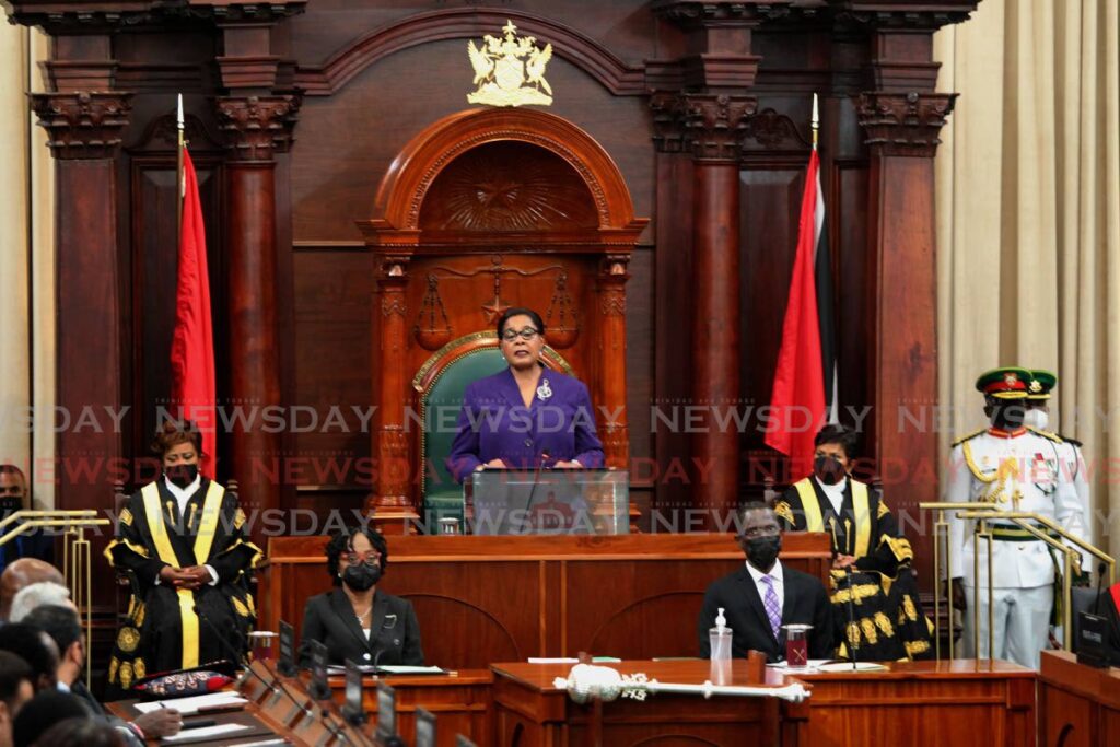 President Paula-Mae Weekes addresses members of Parliament in the House of Representatives Chamber at the opening ceremony of the third session of the 12th Parliament at the Red House on September 12. - ROGER JACOB