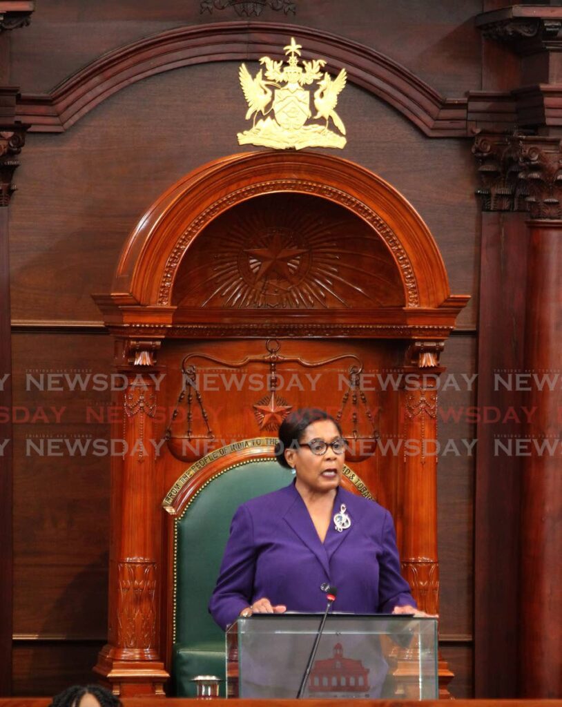 HOPE SPEECH: President Paula-Mae Weekes speaks in the House of Representatives chamber during a joint sitting of both houses on Monday. PHOTO BY ROGER JACOB - 