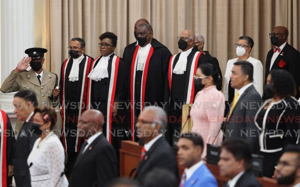 THE LUCKY FEW: Five appellate judges including these four in their courtroom garb, were invited to the ceremonial opening of the new parliamentary session in the Red House on Monday. However, no high court judge was invited. PHOTO BY ROGER JACOB - 