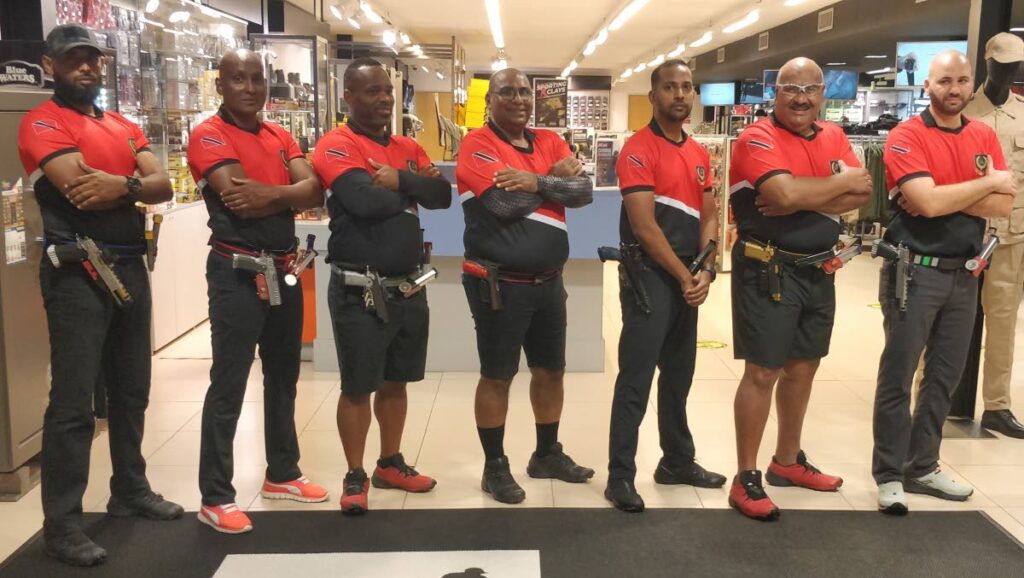 The Trinidad and Tobago team for Pan American Handgun Championships (left-right) Thomas Nicholas (manager), Richard Hopkinson, Jude Gordon, Dave Ramlal, Nicholas Ali, Nawaz Karim (public relations officer) and Luke Hadeed. 