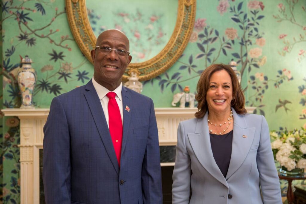SIDE BY SIDE: Prime Minister Dr Keith Rowley and US Vice President Kamala Harris on Thursday in Washington DC. PHOTO COURTESY OPM  - 