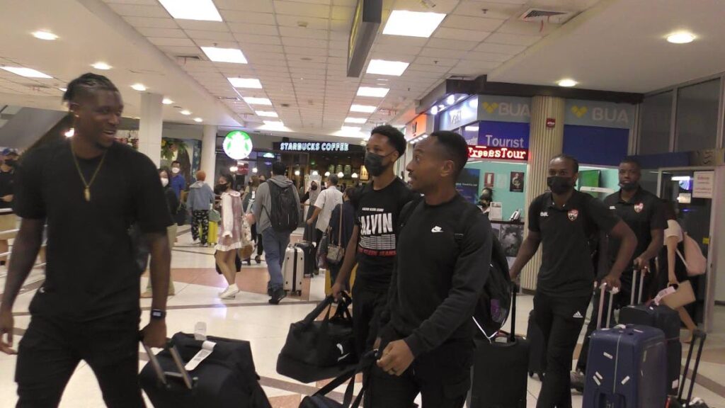 Members of the TT football team upon their arrival at the Chiang Mai International Airport, Thailand on Monday. Photo courtesy TT Football Association. 