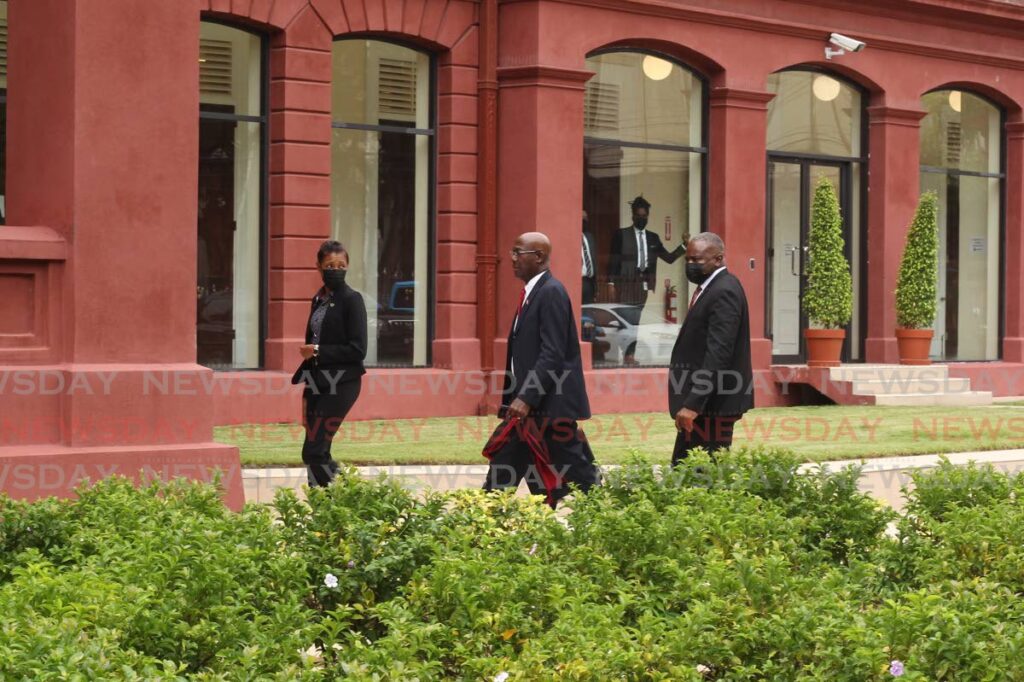 Prime Minister Dr Keith Rowley arrives at Parliament on Monday ahead of the budget reading by Finance Minister Colm Imbert. - Photo by Roger Jacob