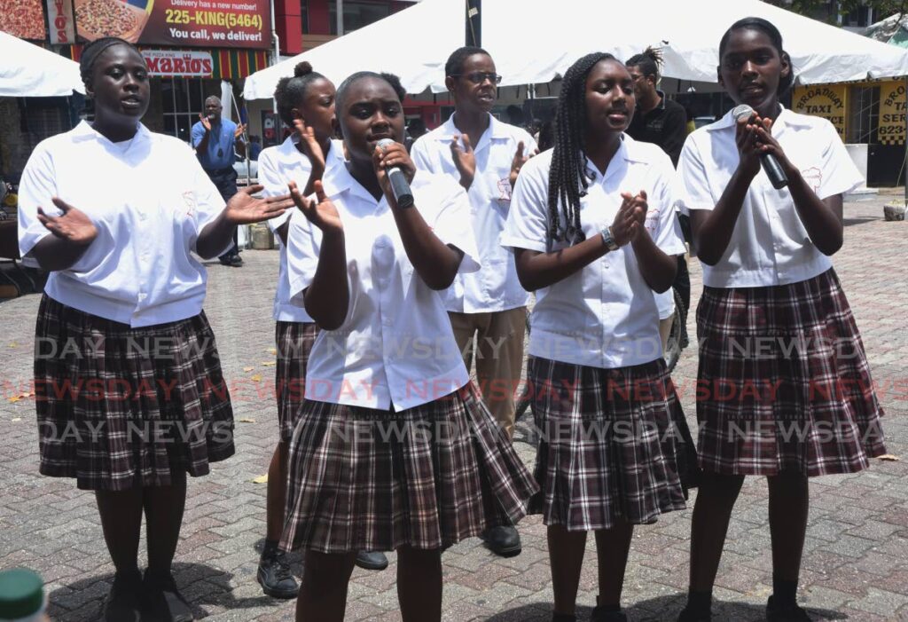 In this 2019 file photo, students of the Laventille Junior Life Centre perform at Servol's career fair on Brian Lara Promenade, Port of Spain. - 