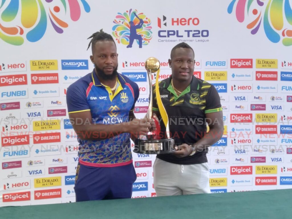 Kyle Mayers, left, with Rovman Powell at the recent Hero CPL final. Photo by Stephon Nicholas