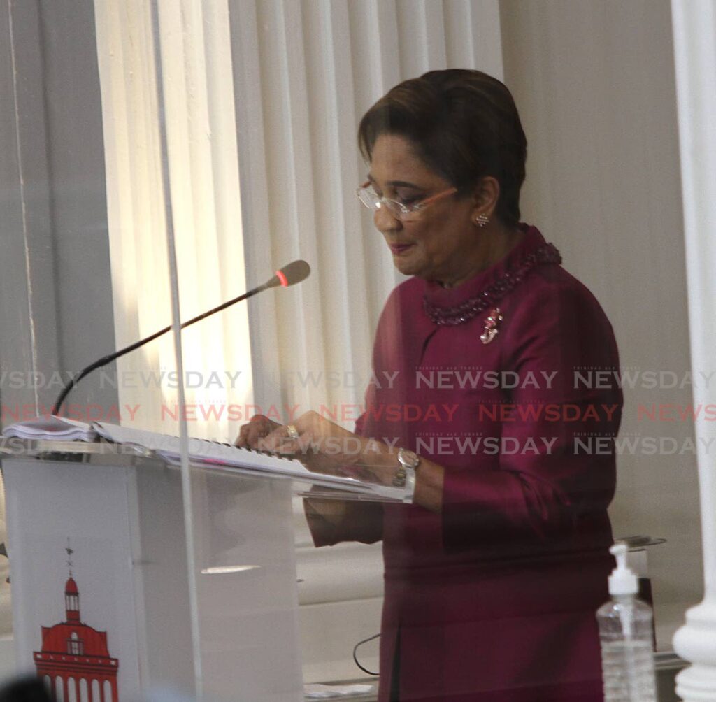 Opposition Leader Kamla Persad-Bissessar gives her response to the 2022/2023 budget on Friday in the House of Representatives. -Photo by Angelo Marcelle