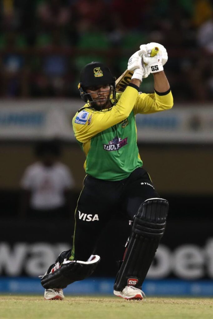 Jamaica Tallawahs batsman Brandon King plays a straight drive during his team's match, in the Hero Caribbean Premier League final against Barbados Royals, at the Providence Stadium, Guyana on Friday. Photo courtesy Caribbean Premier League