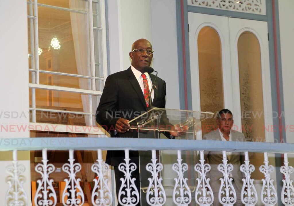 Prime Minister Dr Keith Rowley speaks at the closing ceremony of PatriARTism  – A National Treasure exhibition at the Mille Fleurs, Queen's Park West, Port of Spain. - Photo by 
Roger Jacob