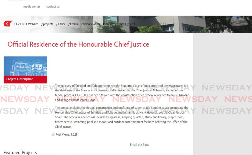 Udecott's description of the official residence for the Chief Justice as listed on its website up to October 3, 2022. 