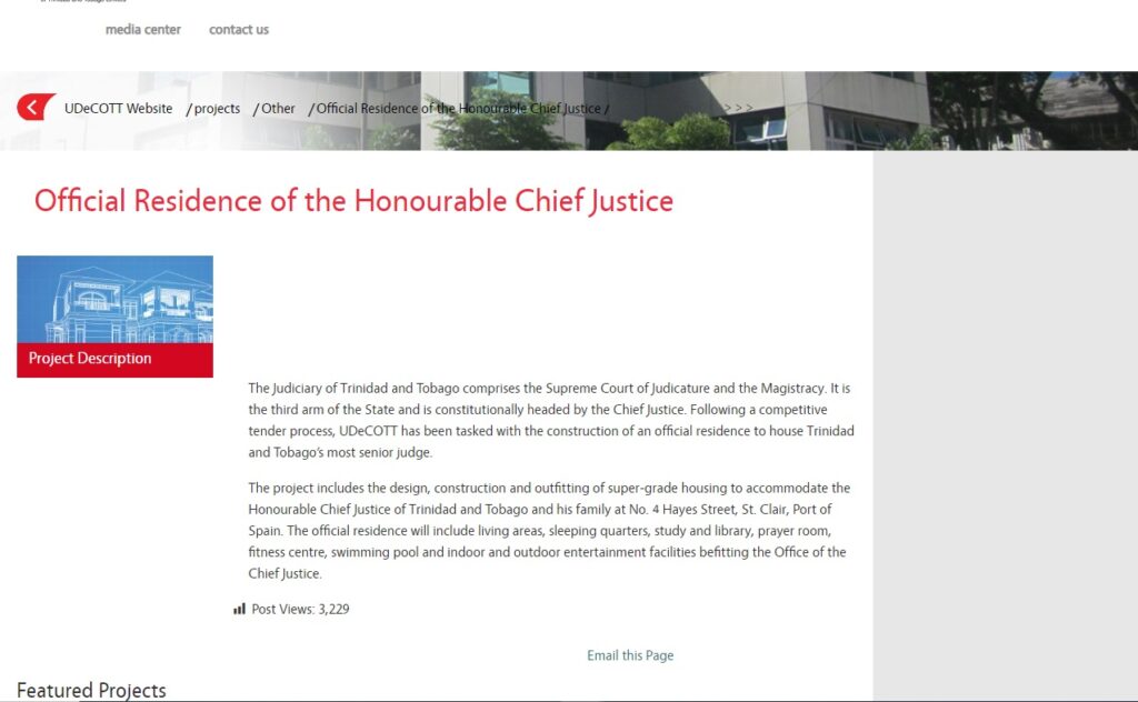 Udecott's description of the official residence for the Chief Justice as listed on its website up to October 3, 2022.