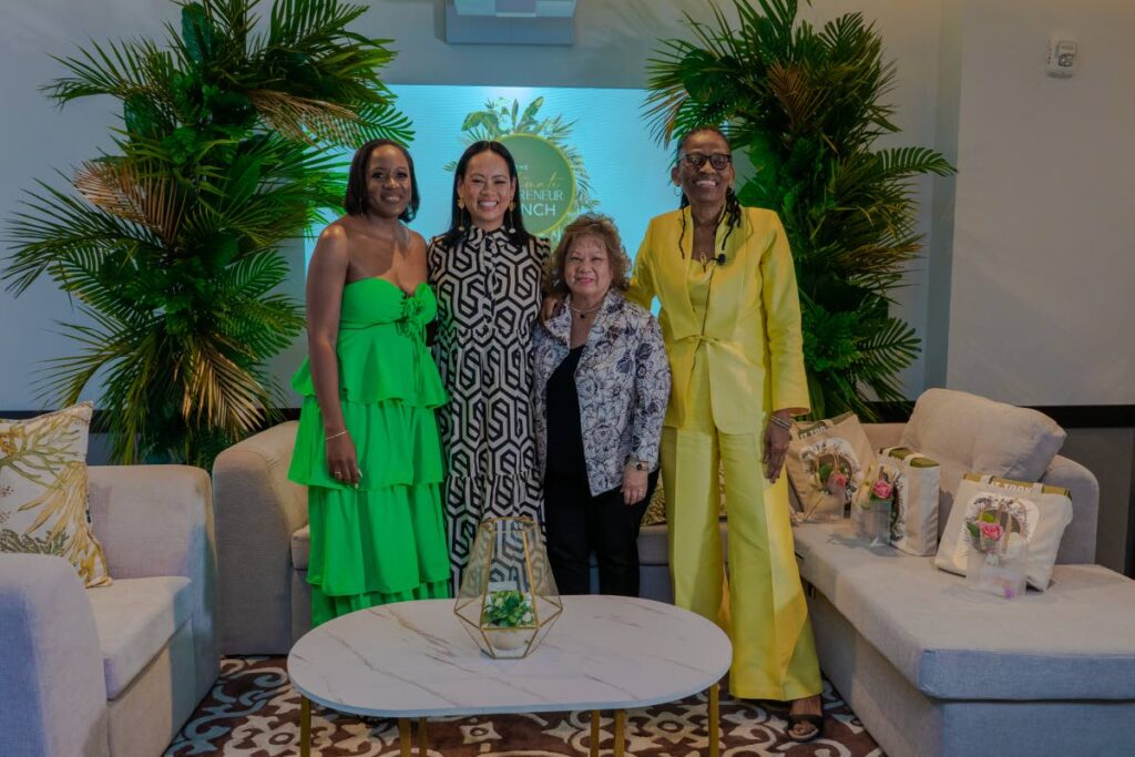 Kelisha Mills, from left, Anya Ayoung Chee, Angela Lee Loy and Elizabeth “Lady” Montano at the Ultimate Mompreneur Brunch held at The Brix, Cascade on Sunday.