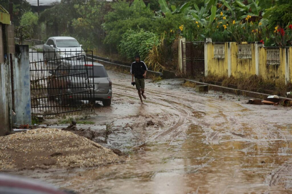 Mud and silt covers the road at Lopinot, Arouca after flash floods following the passage of a tropical wave last week.  - SUREASH CHOLAI