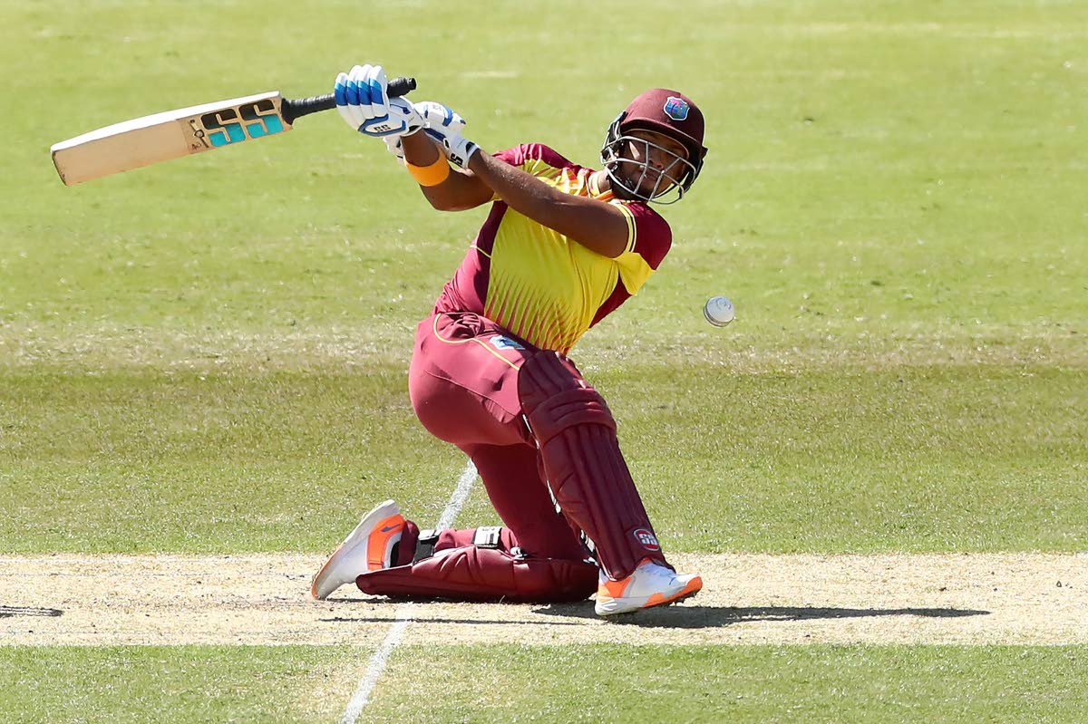 West Indies captain Nicholas Pooran plays a shot through the leg side during his innings of 46 against the United Arab Emirates in their ICC T20 World Cup warm-up match at Junction Oval, Melbourne, Australia on October 10, 2022. Photo Courtesy Cricket West Indies