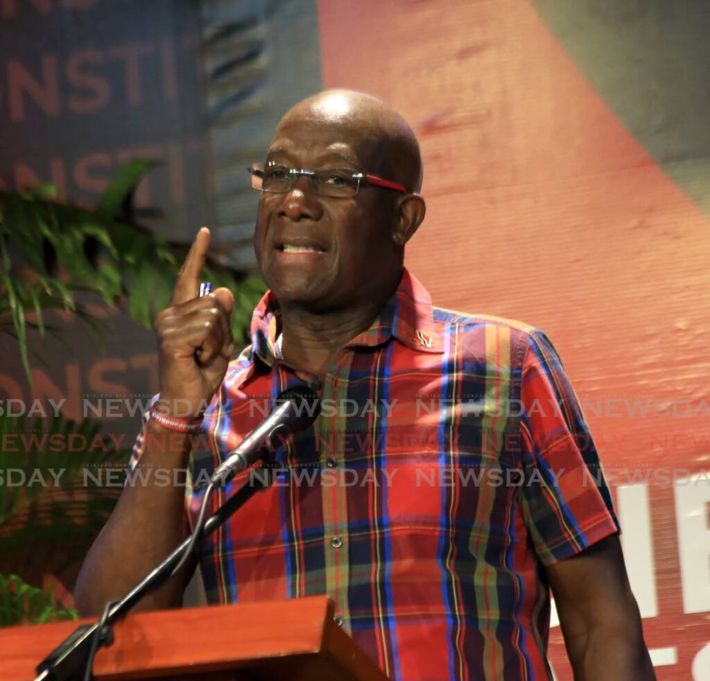 Prime Minister Keith Rowley at the PNM Deigo Martin West Constituency Conference at the Diego Martin South Community Centre  on Wednesday night. Photo by Sureash Cholai