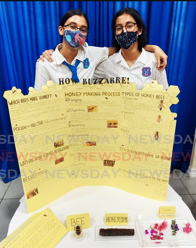 ABUZZ: Two Lakshmi Girls Hindu College students with one of the projects judged in the school's Science Fair last Wednesday. PHOTOS COURTESY LAKSHMI GIRLS HINDU COLLEGE